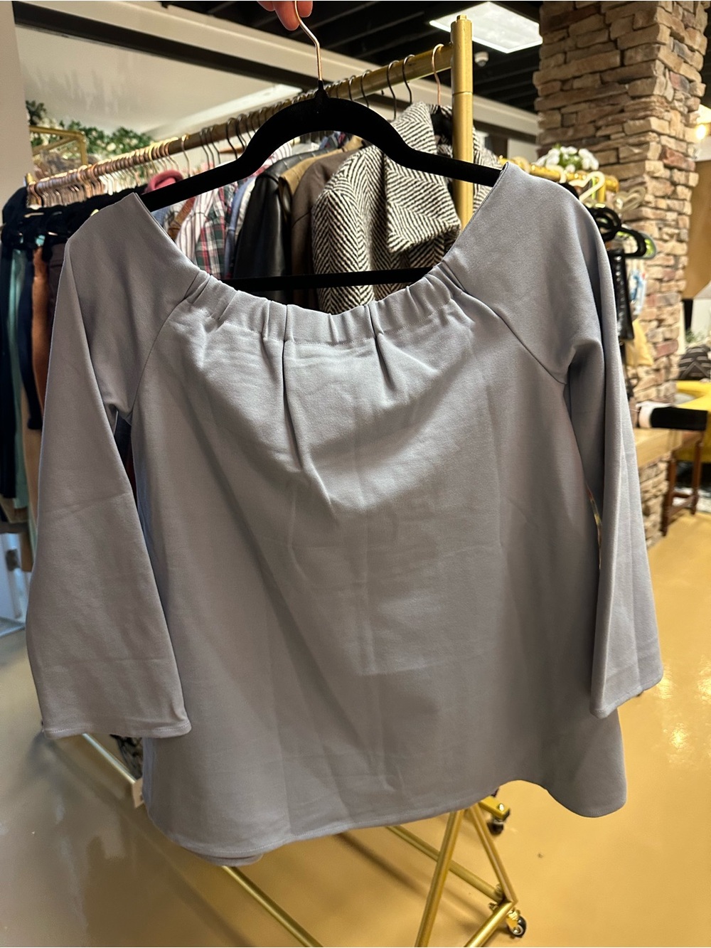 Tuckernuck Off-the-Shoulder Powder Blue Sweater Size Medium - Picture 3 of 8